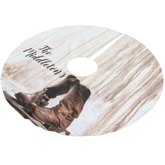 Personalisierte Baumrock Stiefel Land rustikal Polyester Weihnachtsbaumdecke (Schrägansicht)