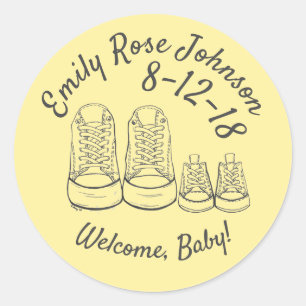 Personalisierte Begrüßung Neue Baby Schuhe Geburts Runder Aufkleber