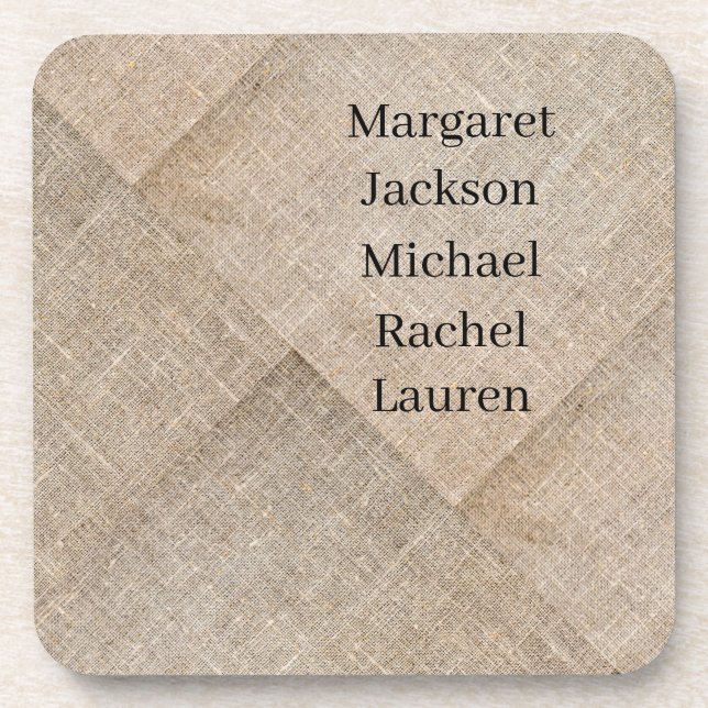 Personalisierte beige Imitate Linen Getränkeuntersetzer (Vorderseite)