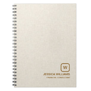 Personalisierte beige Leinen, einfache braune Typo Notizblock