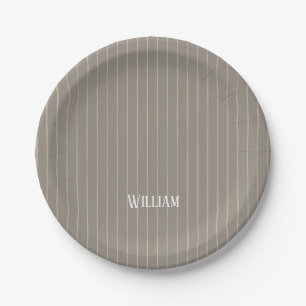 Personalisierte beige Pinstreifen Pappteller