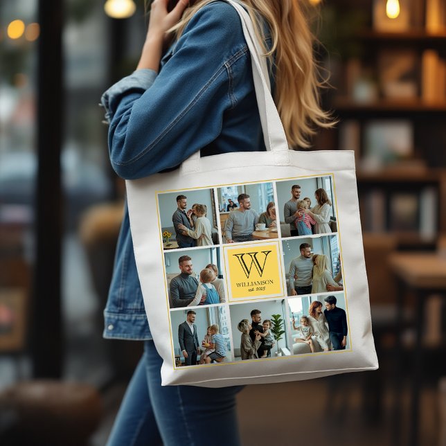 Personalisierte benutzerdefinierte Monogramm-Produ Tragetasche (Personalized Custom Monogram Family Photo Collage Tote Bag)