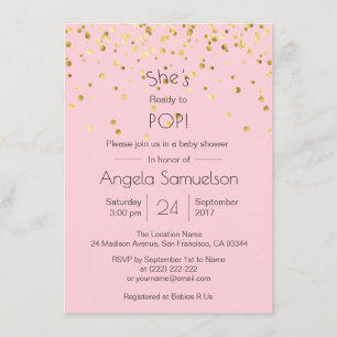 Personalisierte BEREIT AUF POP Pink Gold Baby Dusc Einladung