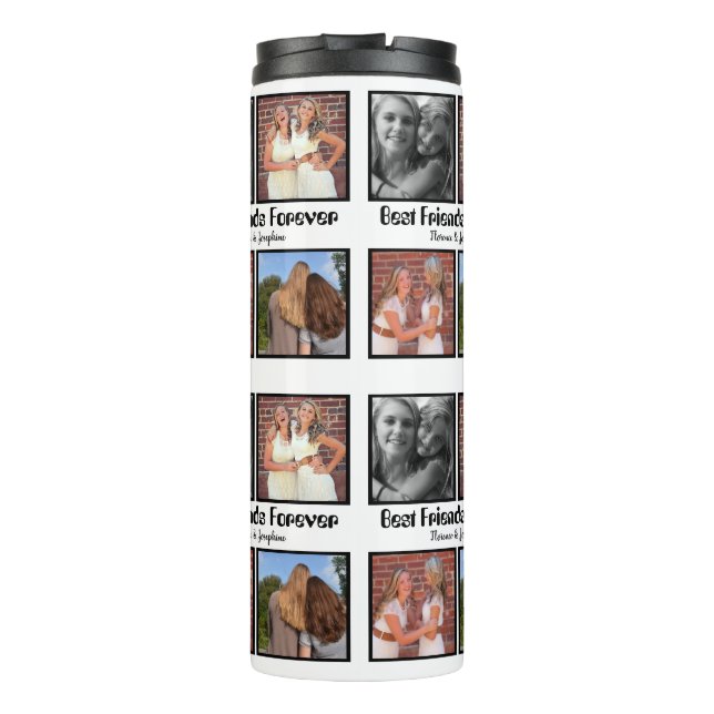 Personalisierte Beste Freunde für immer 4 Foto Col Thermosbecher (Rückseite)
