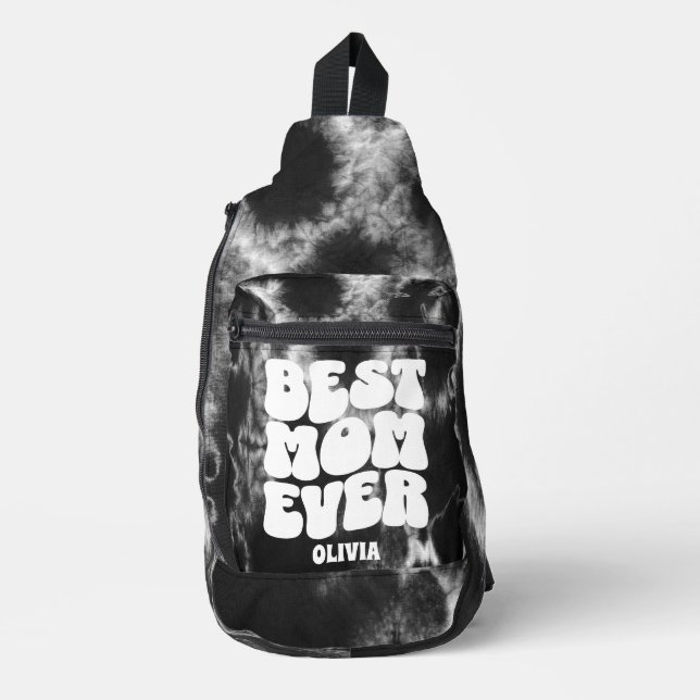 Personalisierte beste Mama je schwarze Gefärbte Kr Crossbody Bag (Vorderseite)