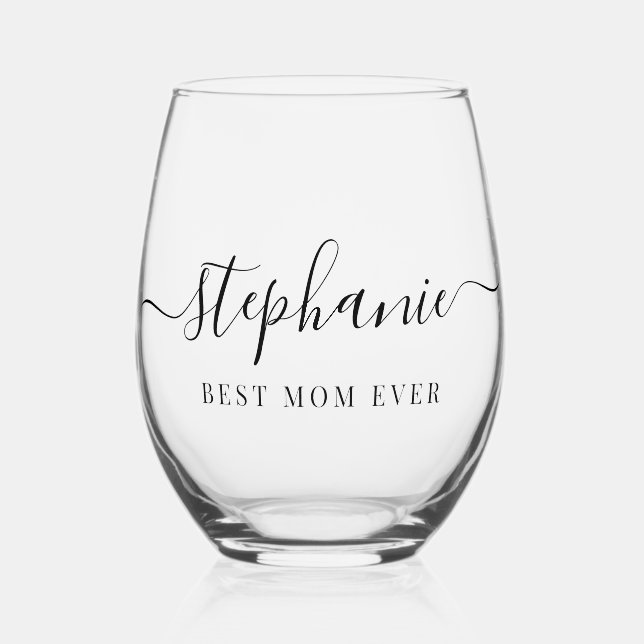 Personalisierte beste Mama je Script Monogram Weinglas Ohne Stiel (Vorderseite)