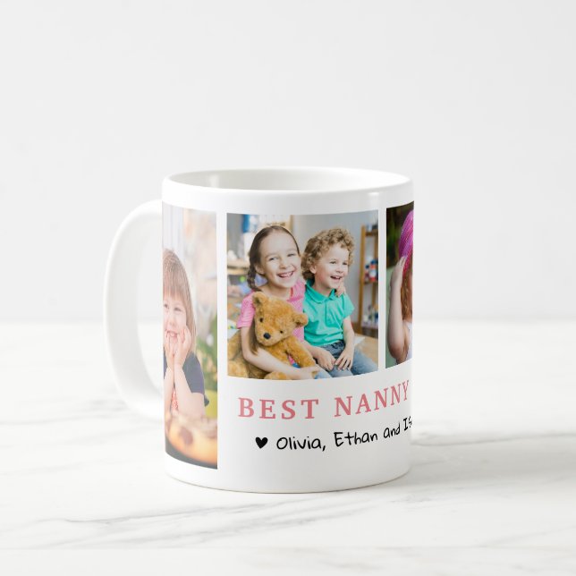 Personalisierte Beste Nanny Ever 4 Foto-Collage   Kaffeetasse (Vorderseite Links)