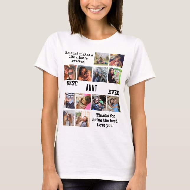 Personalisierte Beste Tante je 12 FotoCollage T-Shirt (Vorderseite)