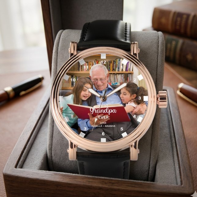 Personalisierte "Bester Opa ever" moderne Typograf Armbanduhr (Von Creator hochgeladen)