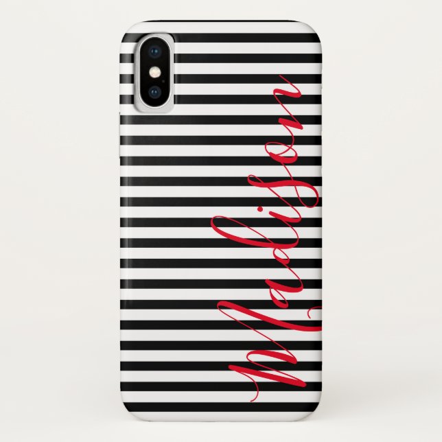 Personalisierte Bezeichnung für Schwarzweiß-Streif Case-Mate iPhone Hülle (Rückseite)