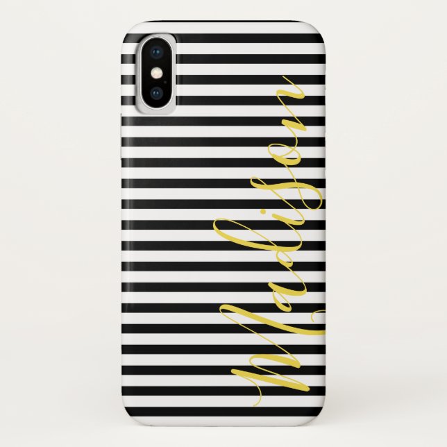 Personalisierte Bezeichnung für Schwarzweiß-Streif Case-Mate iPhone Hülle (Rückseite)