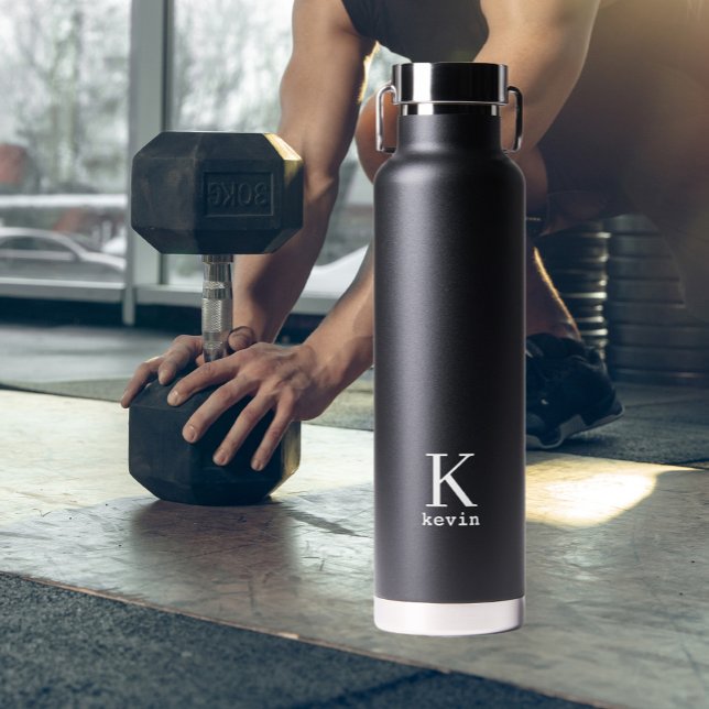 Personalisierte Bezeichnung Monogramm schwarz-weiß Trinkflasche (Von Creator hochgeladen)