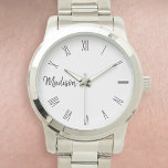 Personalisierte Bezeichnung römische Nummer Armbanduhr<br><div class="desc">Erstellen Sie Ihre eigene personalisierte Armbanduhr mit Ihrem individuelle Name. Fügen Sie Ihre Initialen oder benutzerdefinierten Text, um etwas wirklich Einzigartiges zu erstellen. Um diese Designvorlage zu bearbeiten, bearbeiten Sie einfach die Textfelder wie oben gezeigt. Sie können sogar mehr Text oder Bilder hinzufügen, Schriftart und Farben anpassen. Leckerei selbst oder...</div>