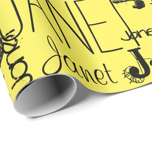Personalisierte Bezeichnung Typografie Schwarz Gel Geschenkpapier (Rolleneckpunkt)