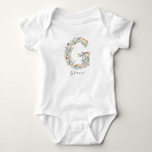 Personalisierte Bezeichnung und florale Monogramm  Baby Strampler