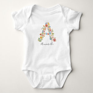 Personalisierte Bezeichnung und florale Monogramm  Baby Strampler