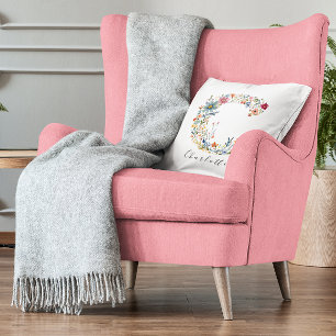 Personalisierte Bezeichnung und florale Monogramm Kissen