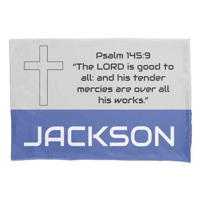 Personalisierte Bibel Verse Blue Gray Boys Pillowc Kissenbezug (Vorderseite)