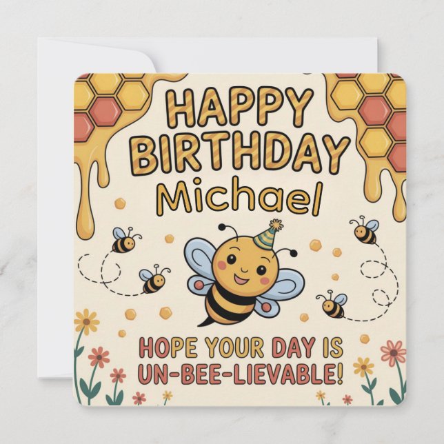 Personalisierte Biene-Birthday-Karte - Honigwaben- Einladung (Vorderseite)