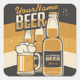 Personalisierte Bierflasche Sudsy Tasse Brauen Bar Quadratischer Aufkleber