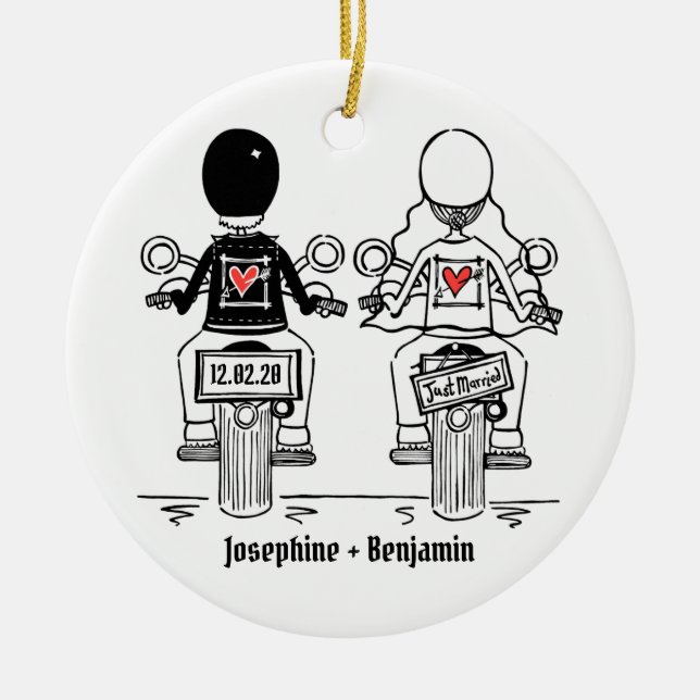 Personalisierte Biker Hochzeitsgeschenk Keramik De Keramik Ornament (Vorne)