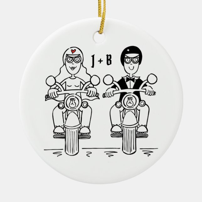 Personalisierte Biker Hochzeitsgeschenk Keramik De Ornament (Vorne)