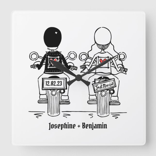 Personalisierte Biker-Motorrad-Hochzeitsgeschenk P Quadratische Wanduhr (Vorderseite)