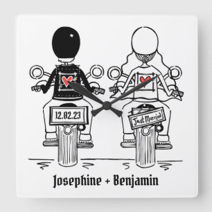 Personalisierte Biker-Motorrad-Hochzeitsgeschenk P Quadratische Wanduhr