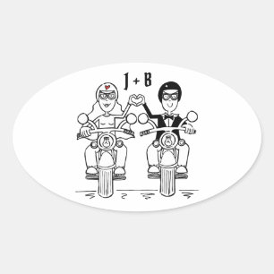 Personalisierte Biker-Motorrad-Hochzeitskleber Ovaler Aufkleber