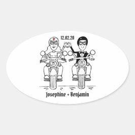 Personalisierte Biker-Motorrad-Hochzeitskleber Ovaler Aufkleber