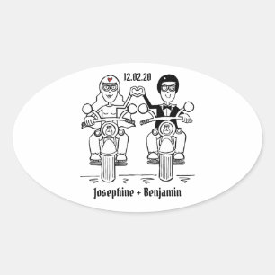 Personalisierte Biker-Motorrad-Hochzeitskleber Ovaler Aufkleber
