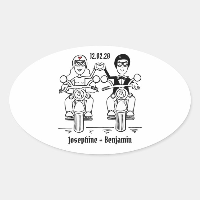 Personalisierte Biker-Motorrad-Hochzeitskleber Ovaler Aufkleber (Vorderseite)