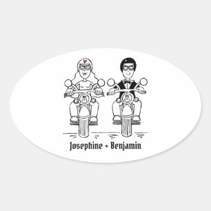 Personalisierte Biker-Motorrad-Hochzeitskleber Ovaler Aufkleber