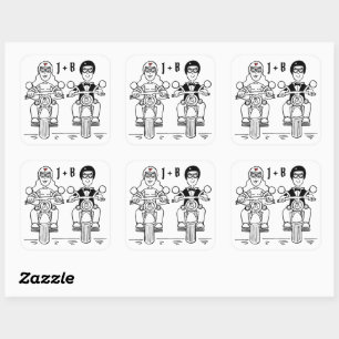 Personalisierte Biker-Motorrad-Hochzeitskleber Quadratischer Aufkleber