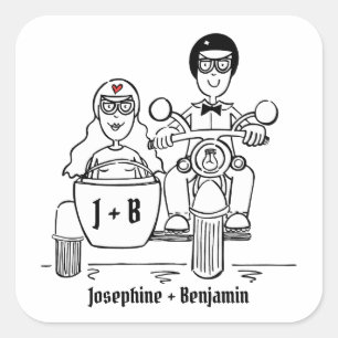 Personalisierte Biker-Motorrad-Hochzeitskleber Quadratischer Aufkleber