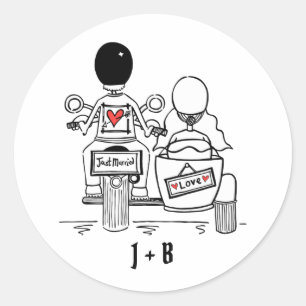 Personalisierte Biker-Motorrad-Hochzeitskleber Runder Aufkleber