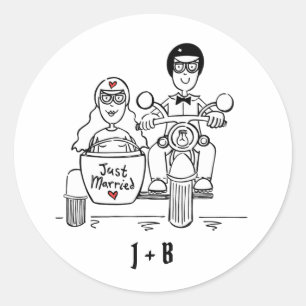 Personalisierte Biker-Motorrad-Hochzeitskleber Runder Aufkleber