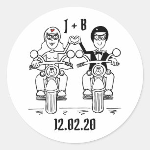 Personalisierte Biker-Motorrad-Hochzeitskleber Runder Aufkleber