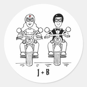 Personalisierte Biker-Motorrad-Hochzeitskleber Runder Aufkleber