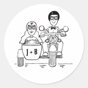 Personalisierte Biker-Motorrad-Hochzeitskleber Runder Aufkleber
