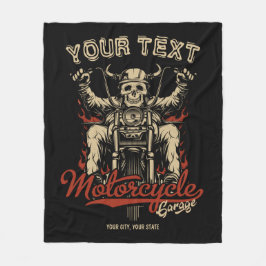 Personalisierte Biker Skeleton Motorrad Shop Garag Fleecedecke