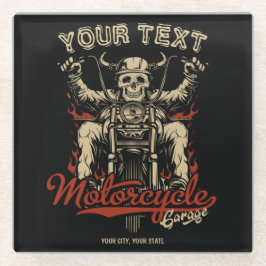 Personalisierte Biker Skeleton Motorrad Shop Garag Glasuntersetzer