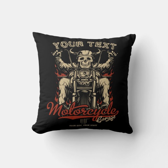 Personalisierte Biker Skeleton Motorrad Shop Garag Kissen (Vorderseite)