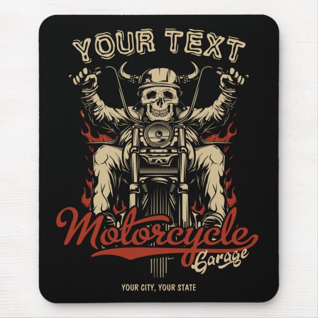 Personalisierte Biker Skeleton Motorrad Shop Garag Mousepad (Vorne)