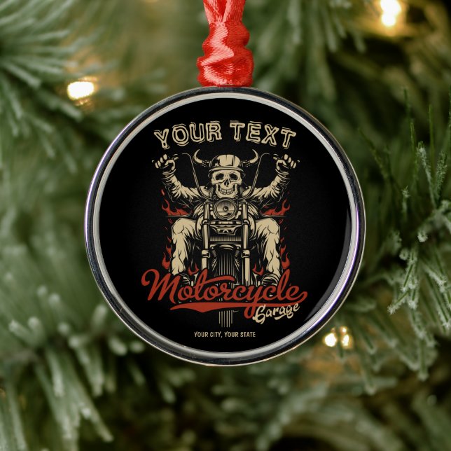 Personalisierte Biker Skeleton Motorrad Shop Garag Ornament Aus Metall (Baum)