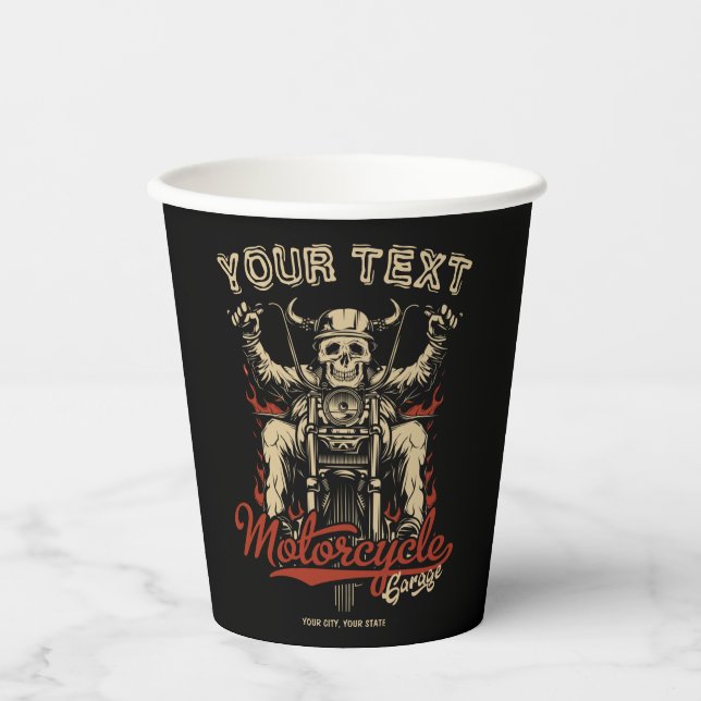 Personalisierte Biker Skeleton Motorrad Shop Garag Pappbecher (Vorderseite)