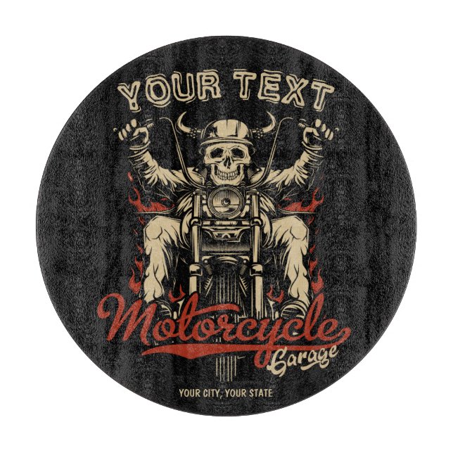 Personalisierte Biker Skeleton Motorrad Shop Garag Schneidebrett (Vorderseite)