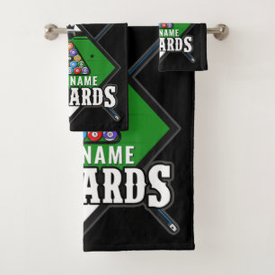 Personalisierte Billard NAME Cue Rack Pool Room Badhandtuch Set