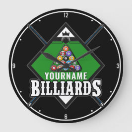 Personalisierte Billard NAME Cue Rack Pool Room Große Wanduhr