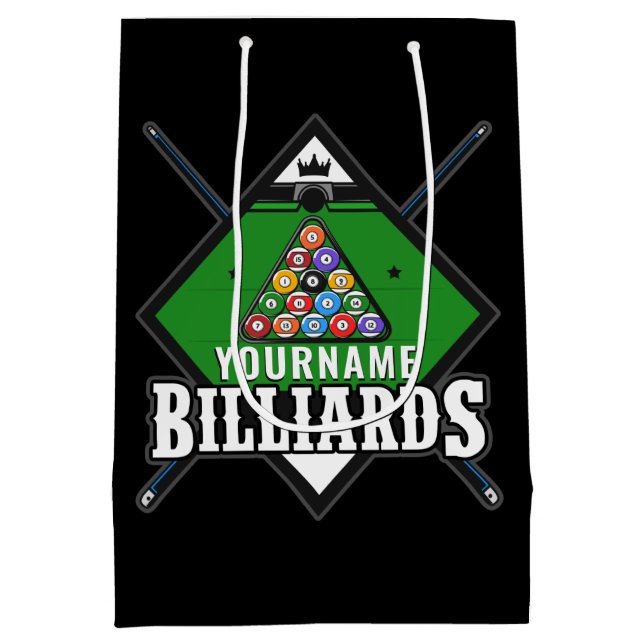 Personalisierte Billard NAME Cue Rack Pool Room Mittlere Geschenktüte (Rückseite)